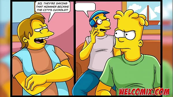 While playing video games, friends fuck the MILF!!! The Simptoons, Simpsons porn
